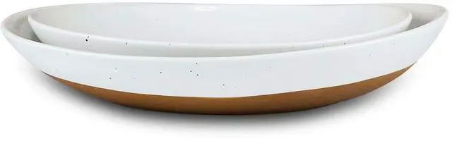Main image of Ceramic Large Serving Bowls- Set of 2 Oval Platters for Entertaining. Modern Kitchen Dishes for Dinner, Fruit, Salad, Turkey, etc. Oven, Dishwasher Safe, 110/80 oz, 16" / 14.6" - Vanilla White