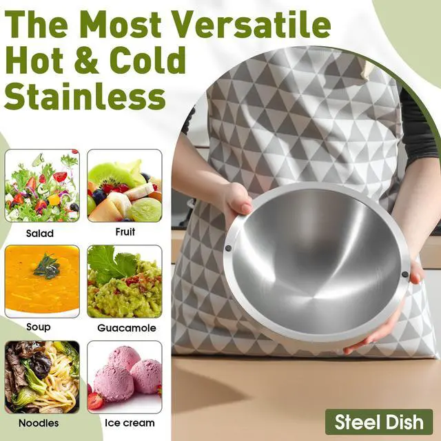 Alt view image 7 of 7 - 2 Pack 35 oz Dip Chiller Bowl Stainless Steel Double Walled Insulated Ice Serving Bowl for Parties Salsa, Guacamole, Condiments, Sauces, Salad & Food Hot or Cold