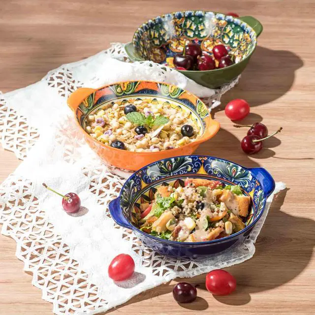 Alt view image 7 of 7 - Ceramic Soup Bowls Set, 14 oz Cereal Bowl Set of 6, Small Dessert Bowls with Handle, Boho Serving Bowls Set for Kitchen, Snack, Salad, Microwave & Dishwasher Safe