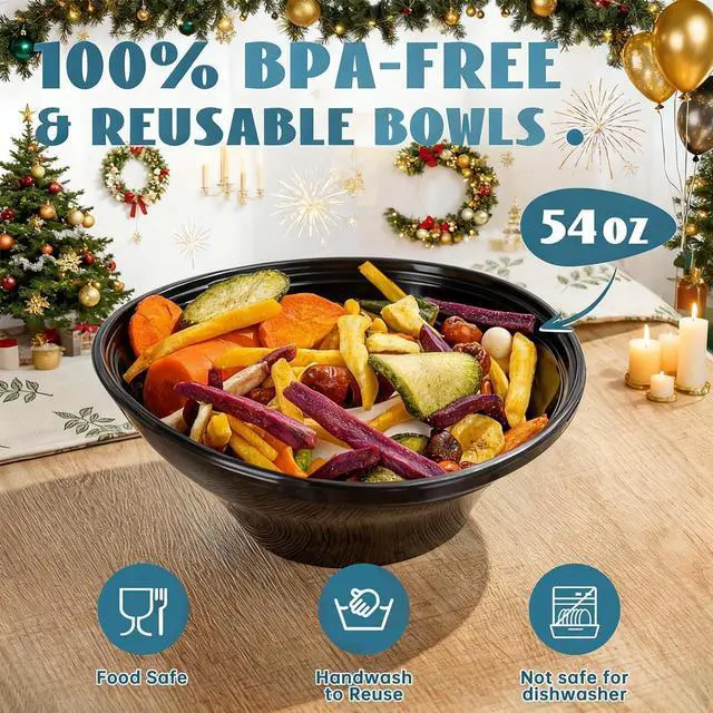 Alt view image 3 of 6 - 16PCS Black Plastic Bowls - 54 OZ Angled Serving Bowls Disposable for Chip - Candy Party Table Salad and Fruit for Party & Wedding & New Year