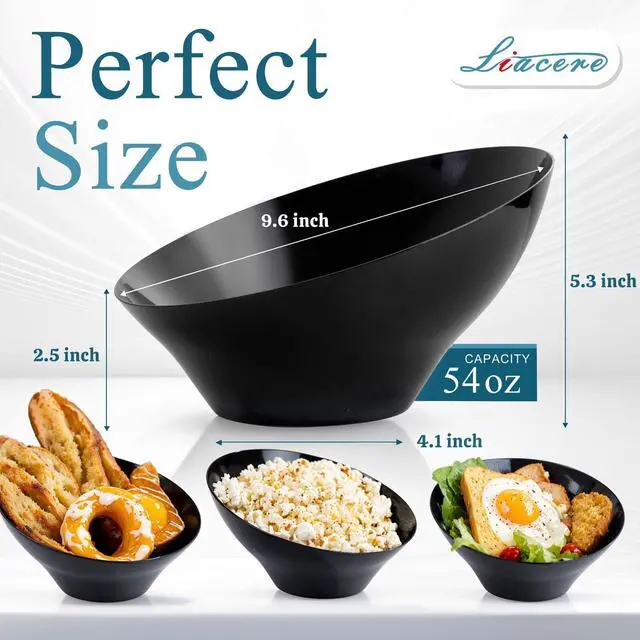 Alt view image 5 of 6 - 16PCS Black Plastic Bowls - 54 OZ Angled Serving Bowls Disposable for Chip - Candy Party Table Salad and Fruit for Party & Wedding & New Year