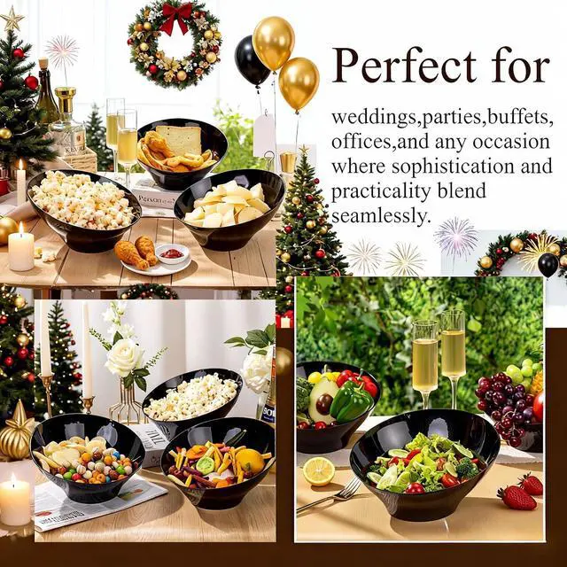 Alt view image 6 of 6 - 16PCS Black Plastic Bowls - 54 OZ Angled Serving Bowls Disposable for Chip - Candy Party Table Salad and Fruit for Party & Wedding & New Year