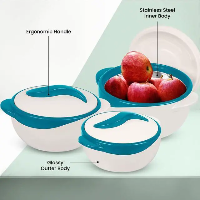 Alt view image 4 of 7 - 3 Piece Thermo Dish Hot or Cold Casserole Serving Bowls with Lids Turquoise