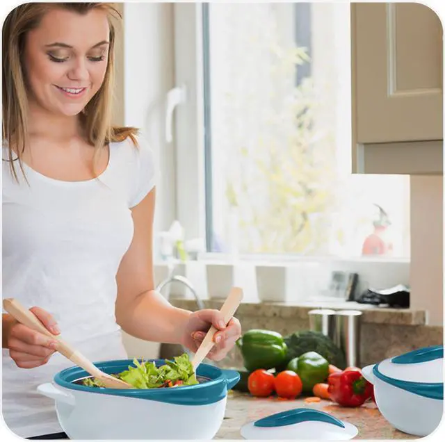 Alt view image 5 of 7 - 3 Piece Thermo Dish Hot or Cold Casserole Serving Bowls with Lids Turquoise