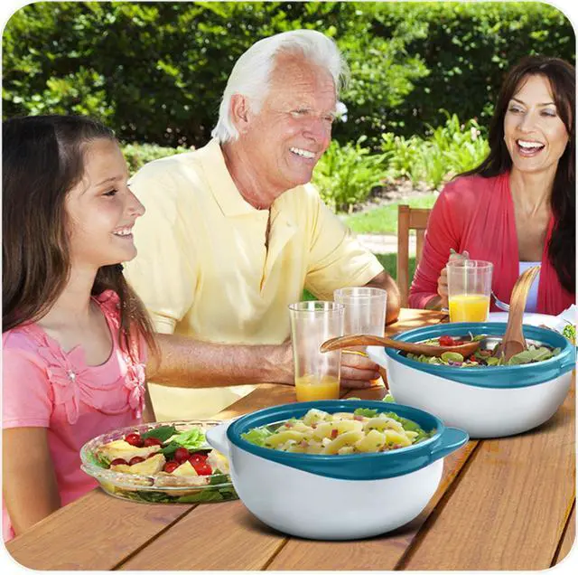 Alt view image 6 of 7 - 3 Piece Thermo Dish Hot or Cold Casserole Serving Bowls with Lids Turquoise
