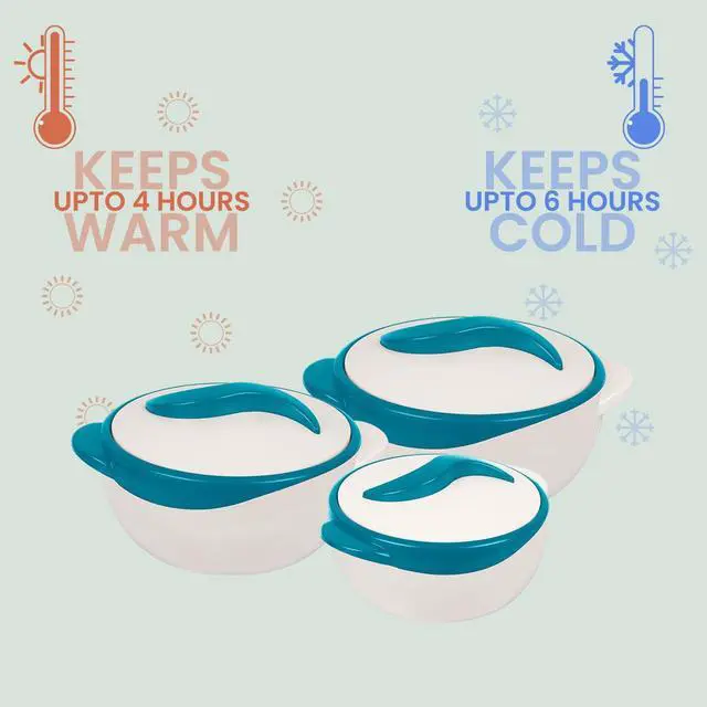 Alt view image 7 of 7 - 3 Piece Thermo Dish Hot or Cold Casserole Serving Bowls with Lids Turquoise