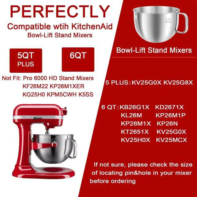 Alt view image 5 of 7 - 6QT Mixer Bowl for KitchenAid 6QT Bowl Lift Stand Mixers