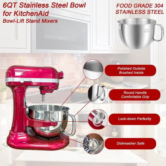 Alt view image 2 of 7 - 6QT Mixer Bowl for KitchenAid 6QT Bowl Lift Stand Mixers