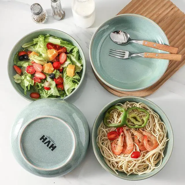 Alt view image 2 of 6 - 8.5 inch Large Pasta Bowls Set of 4, 46oz Big Salad Bowl Set of 4, Shallow Bowls, Dinner Bowls Set, Ceramic Bowls Set Microwave and Dishwasher Safe, Smooth glaze (Turquoise)