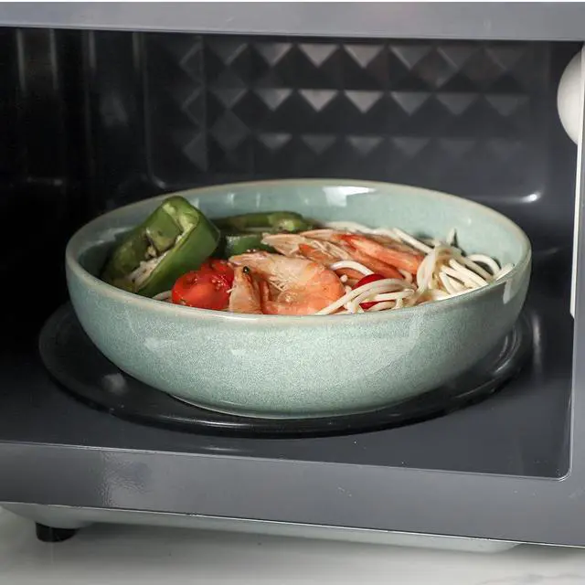 Alt view image 5 of 6 - 8.5 inch Large Pasta Bowls Set of 4, 46oz Big Salad Bowl Set of 4, Shallow Bowls, Dinner Bowls Set, Ceramic Bowls Set Microwave and Dishwasher Safe, Smooth glaze (Turquoise)