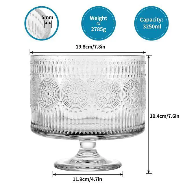Alt view image 3 of 7 - Glass Trifle Bowl with Pedestal, 3.43qt Footed Dessert Stand, Vintage Centerpiece Bowl for Layered Cakes, Fruits, Salad (Sunflower Pattern)