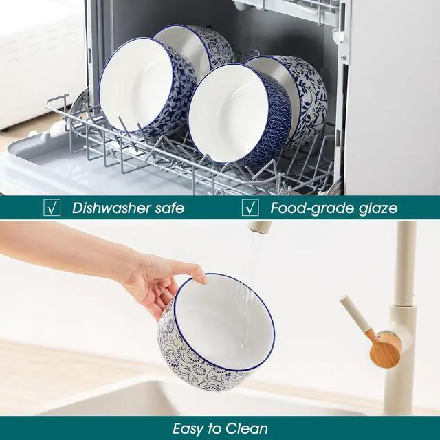 Alt view image 5 of 7 - 36 Oz Ceramic Serving Bowls with Lids Set of 4, Porcelain Lunch Bowls with Lids for Food Storage, Prep Bowl for Kitchen, Microwave & Dishwasher Safe,Series SELENE