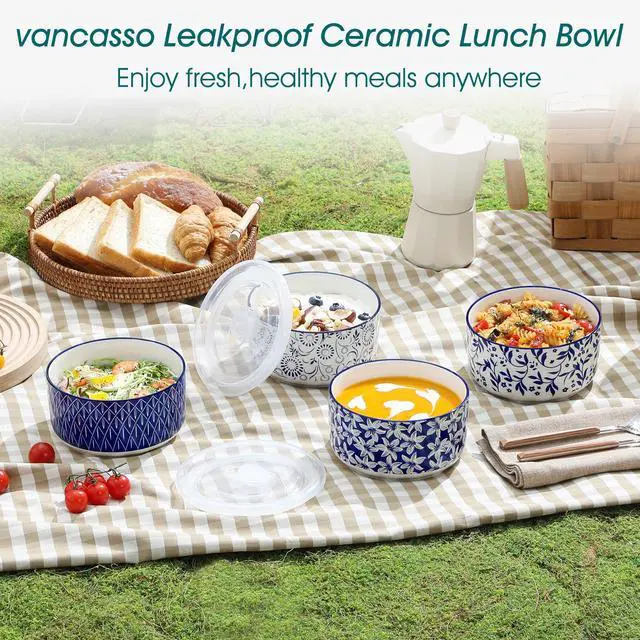 Alt view image 7 of 7 - 36 Oz Ceramic Serving Bowls with Lids Set of 4, Porcelain Lunch Bowls with Lids for Food Storage, Prep Bowl for Kitchen, Microwave & Dishwasher Safe,Series SELENE