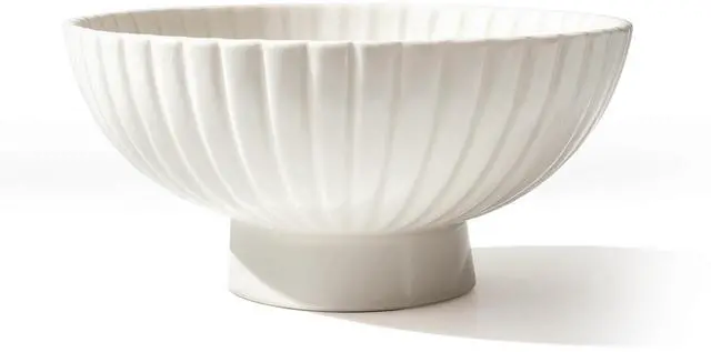 Main image of White Ceramic Ruffle Decorative Bowl - Small Ruffle Decorativ 8 Inch Fruit Pedestal Bowl for Kitchen Counter, Modern Centerpiece Bowl for Dining Coffee Table & Home Decor,Key Bowl for Entryway Table