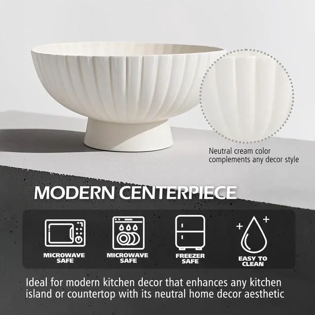 Alt view image 5 of 7 - White Ceramic Ruffle Decorative Bowl - Small Ruffle Decorativ 8 Inch Fruit Pedestal Bowl for Kitchen Counter, Modern Centerpiece Bowl for Dining Coffee Table & Home Decor,Key Bowl for Entryway Table