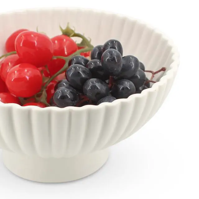 Alt view image 7 of 7 - White Ceramic Ruffle Decorative Bowl - Small Ruffle Decorativ 8 Inch Fruit Pedestal Bowl for Kitchen Counter, Modern Centerpiece Bowl for Dining Coffee Table & Home Decor,Key Bowl for Entryway Table