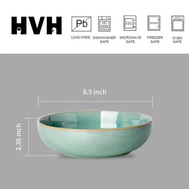 Alt view image 4 of 6 - 8.5 inch Large Pasta Bowls Set of 4, 46oz Big Salad Bowl Set of 4, Shallow Bowls, Dinner Bowls Set, Ceramic Bowls Set Microwave and Dishwasher Safe, Smooth glaze (Turquoise)