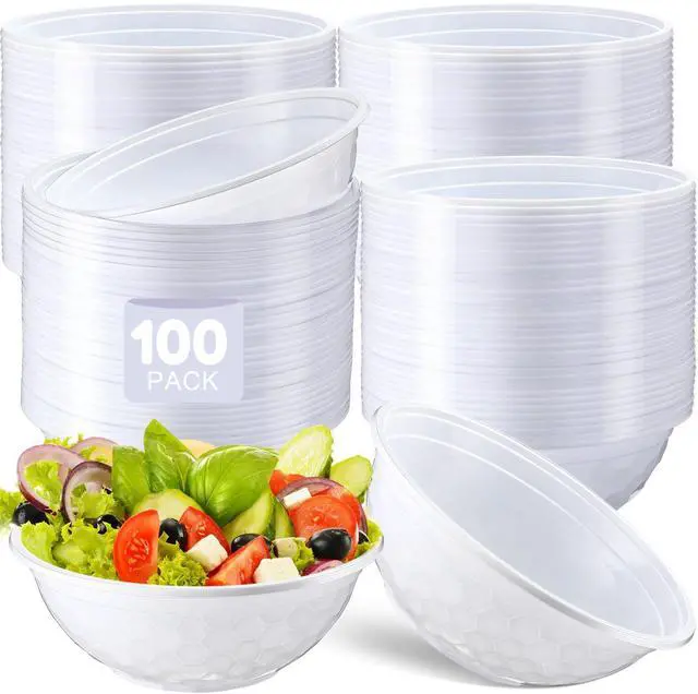 Main image of 100 Pack 32oz White Disposable Plastic Bowls Large Plastic Salad Bowls Stackable Serving Soup Dinnerware for Birthdays, Weddings, Parties, Festivals, Party