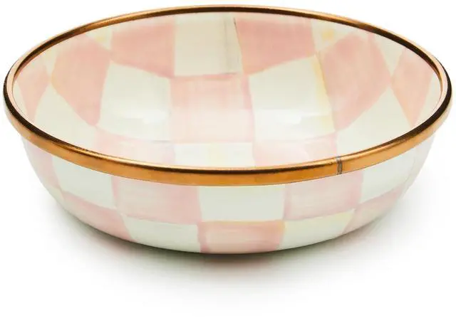 Main image of Enamel Dipping Bowl, Small Serving Bowl for Entertaining, Pink-and-White Rosy Check