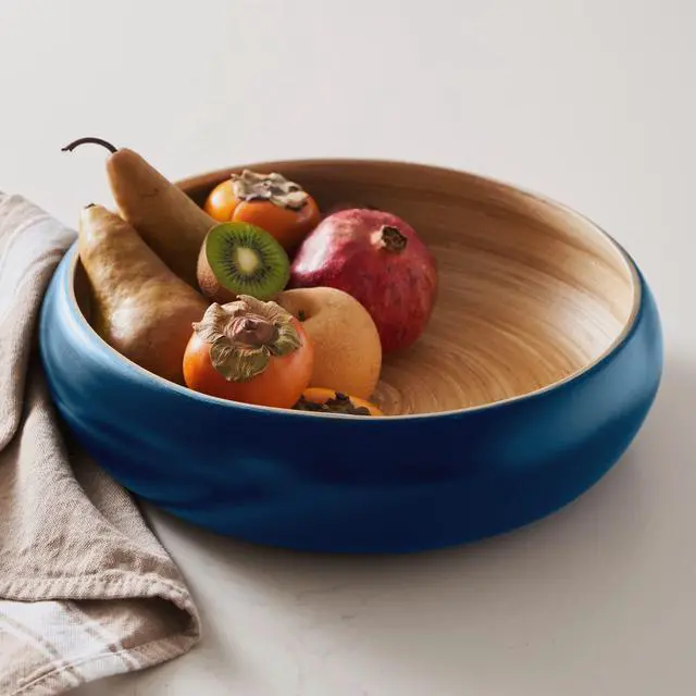 Main image of Fruit Bowl for Kitchen Counter Handmade Spun Bamboo, Large 11.75" Fruit Basket, Eco-Friendly Decorative Serving Bowl for Home Decor, Produce Storage & Centerpiece (Blue)
