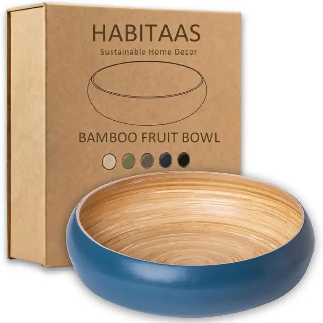 Alt view image 6 of 7 - Fruit Bowl for Kitchen Counter Handmade Spun Bamboo, Large 11.75" Fruit Basket, Eco-Friendly Decorative Serving Bowl for Home Decor, Produce Storage & Centerpiece (Blue)
