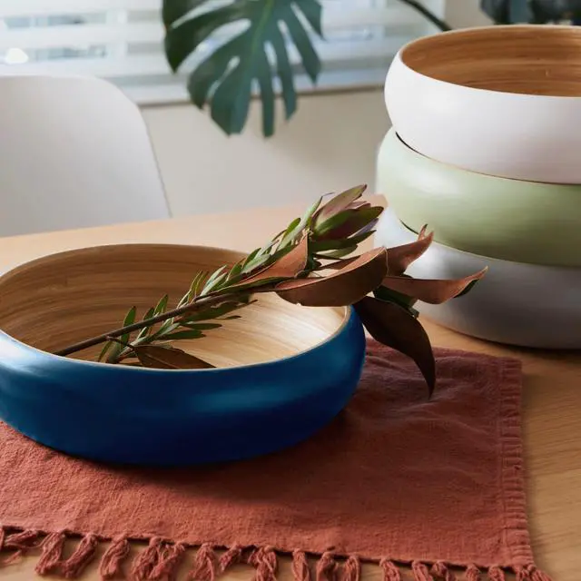 Alt view image 4 of 7 - Fruit Bowl for Kitchen Counter Handmade Spun Bamboo, Large 11.75" Fruit Basket, Eco-Friendly Decorative Serving Bowl for Home Decor, Produce Storage & Centerpiece (Blue)