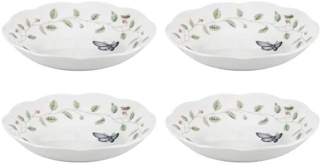 Main image of Pasta Bowls, 20oz Butterfly Meadow Pasta Bowl Set of 4, Service For 4, Porcelain, White Serving Bowls, Wide, Shallow, Butterfly Meadow Collection, Dishwasher/Microwave Safe (White 4-Piece)