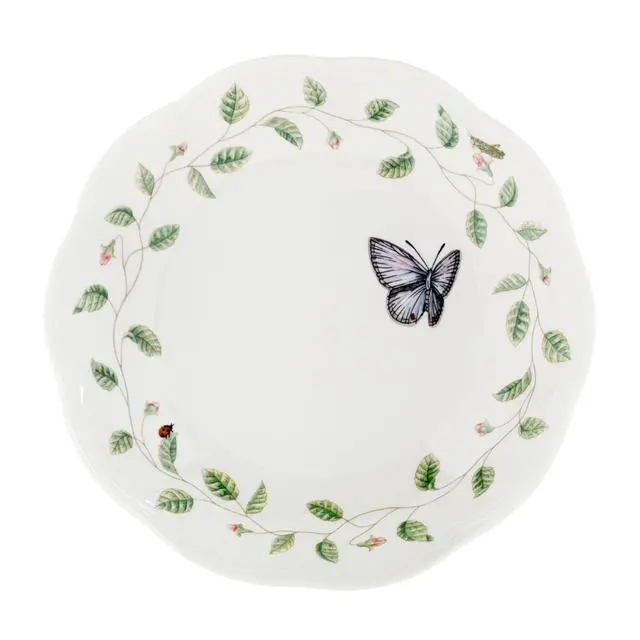Alt view image 4 of 7 - Pasta Bowls, 20oz Butterfly Meadow Pasta Bowl Set of 4, Service For 4, Porcelain, White Serving Bowls, Wide, Shallow, Butterfly Meadow Collection, Dishwasher/Microwave Safe (White 4-Piece)