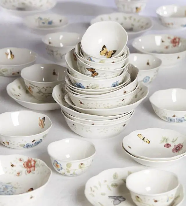 Alt view image 7 of 7 - Pasta Bowls, 20oz Butterfly Meadow Pasta Bowl Set of 4, Service For 4, Porcelain, White Serving Bowls, Wide, Shallow, Butterfly Meadow Collection, Dishwasher/Microwave Safe (White 4-Piece)