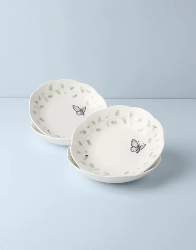 Alt view image 5 of 7 - Pasta Bowls, 20oz Butterfly Meadow Pasta Bowl Set of 4, Service For 4, Porcelain, White Serving Bowls, Wide, Shallow, Butterfly Meadow Collection, Dishwasher/Microwave Safe (White 4-Piece)