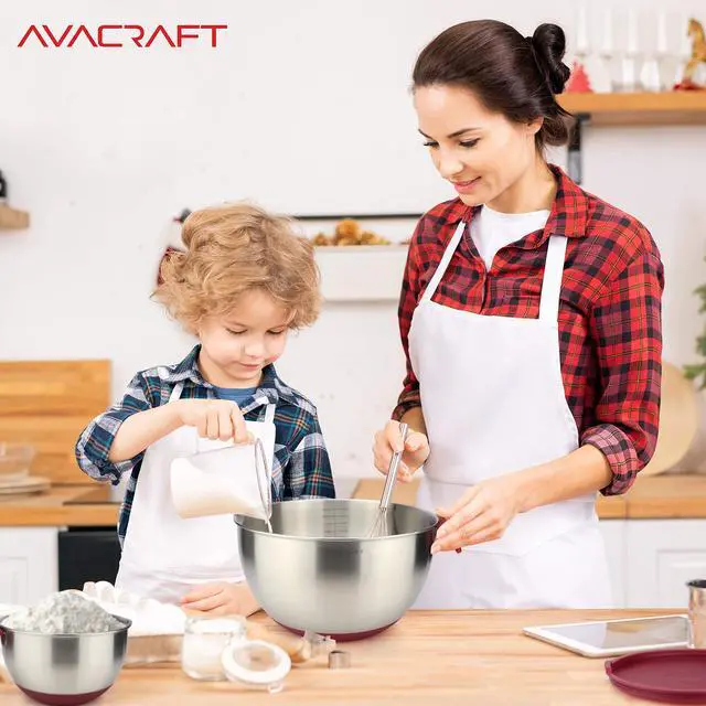 Alt view image 7 of 7 - 18/10 Stainless Steel Mixing Bowls with Lids, non slip silicone base bowls with Handle, Mixing Bowl Set with Pour Spouts & Measurement Marks, Home Essentials Cooking Bowls, (Red)