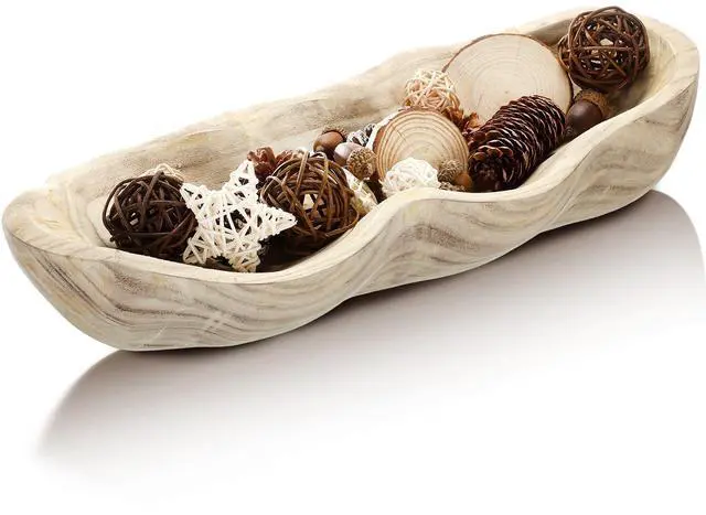 Main image of 1 Pack 16 Inch Wavy Live Edge Dough Bowl Large Size Wood Rustic Dough Bowl Decorative for DIY Farmhouse Home Supplies Kitchen Decoration(Light Color)