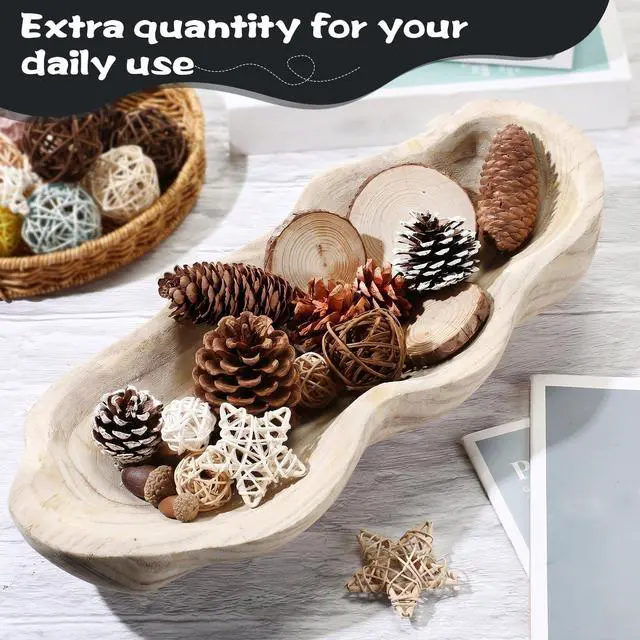 Alt view image 4 of 6 - 1 Pack 16 Inch Wavy Live Edge Dough Bowl Large Size Wood Rustic Dough Bowl Decorative for DIY Farmhouse Home Supplies Kitchen Decoration(Light Color)