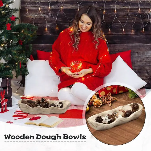 Alt view image 5 of 6 - 1 Pack 16 Inch Wavy Live Edge Dough Bowl Large Size Wood Rustic Dough Bowl Decorative for DIY Farmhouse Home Supplies Kitchen Decoration(Light Color)