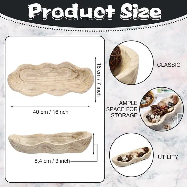 Alt view image 2 of 6 - 1 Pack 16 Inch Wavy Live Edge Dough Bowl Large Size Wood Rustic Dough Bowl Decorative for DIY Farmhouse Home Supplies Kitchen Decoration(Light Color)