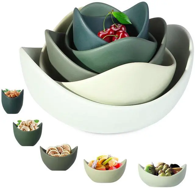 Main image of Salad Decorative Bowls Lotus Shaped Pasta Bowls Dishwasher Safe, Unique Angled Ceramic Bowls for Salad, Pasta, Soup, Rice, Prep, Ideal for Restaurant (Green)