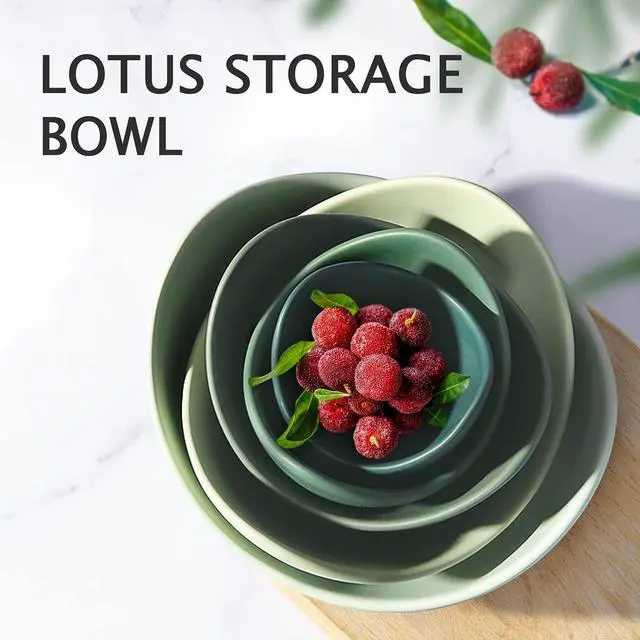 Alt view image 2 of 7 - Salad Decorative Bowls Lotus Shaped Pasta Bowls Dishwasher Safe, Unique Angled Ceramic Bowls for Salad, Pasta, Soup, Rice, Prep, Ideal for Restaurant (Green)