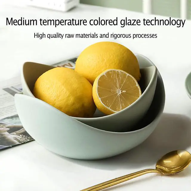 Alt view image 4 of 7 - Salad Decorative Bowls Lotus Shaped Pasta Bowls Dishwasher Safe, Unique Angled Ceramic Bowls for Salad, Pasta, Soup, Rice, Prep, Ideal for Restaurant (Green)