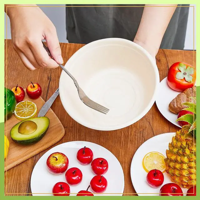 Alt view image 7 of 7 - 40 oz 150 Pack Large Disposable Salad Bowls Deep Heavy Duty Paper Bowls Sugarcane Fiber Compostable Biodegradable Microwave Safe for Hot Cold Soup Ramen Popcorn Pasta (Natural Color)