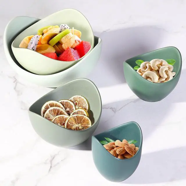 Alt view image 7 of 7 - Salad Decorative Bowls Lotus Shaped Pasta Bowls Dishwasher Safe, Unique Angled Ceramic Bowls for Salad, Pasta, Soup, Rice, Prep, Ideal for Restaurant (Green)