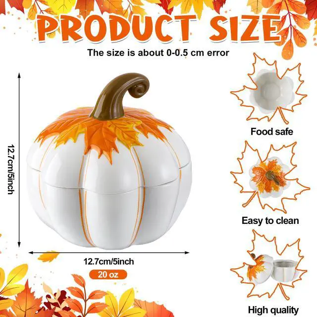 Alt view image 2 of 6 - 4 Set Thanksgiving Ceramic Bowl 20 oz Pumpkin Soup Bowls with Lids Thanksgiving Dining Table Decor Pumpkin Cranberry Sauce Storage Jar for Home Kitchen Holiday Tableware