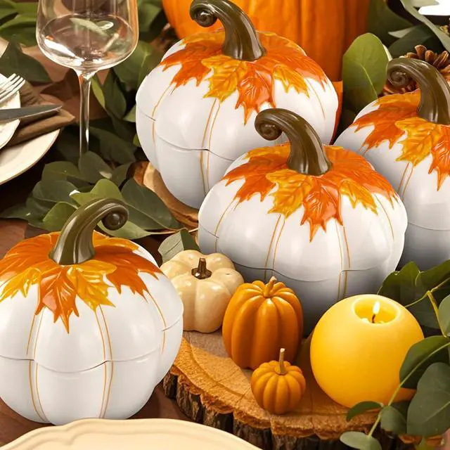 Alt view image 3 of 6 - 4 Set Thanksgiving Ceramic Bowl 20 oz Pumpkin Soup Bowls with Lids Thanksgiving Dining Table Decor Pumpkin Cranberry Sauce Storage Jar for Home Kitchen Holiday Tableware