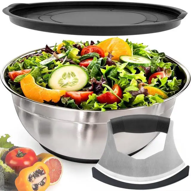 Main image of Salad Chopper Bowl - Stainless Steel Salad Chopping Bowl, Sala d Chopper Bowl and Cutter with Lid, Chef Grade Salad- Chopper Blade and Bowl, Mezzaluna Mincing Knife, Super-fast Sala d Prep