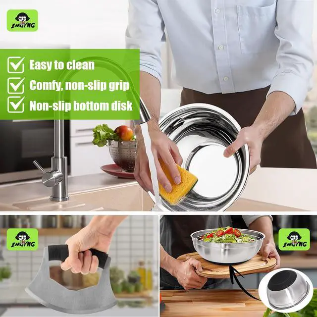 Alt view image 6 of 7 - Salad Chopper Bowl - Stainless Steel Salad Chopping Bowl, Sala d Chopper Bowl and Cutter with Lid, Chef Grade Salad- Chopper Blade and Bowl, Mezzaluna Mincing Knife, Super-fast Sala d Prep