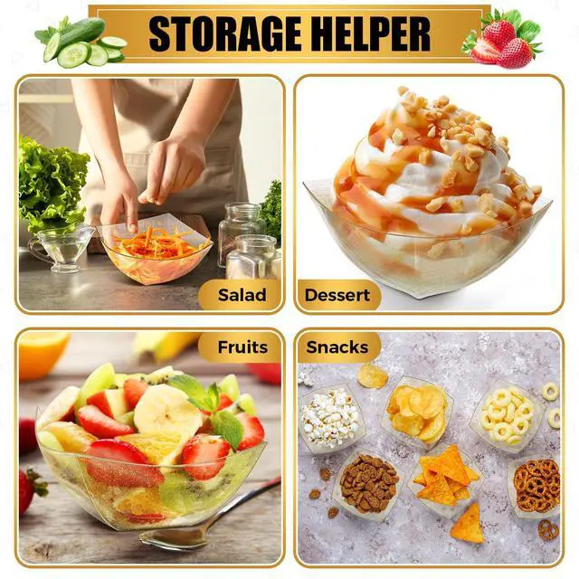 Alt view image 3 of 7 - 100 Pcs Square Plastic Bowls 8 oz Plastic Serving Bowls Disposable Chip Bowls for Parties Snack Fruit Candy Containers for Candy Buffet Salad Bar Buffet Containers Party Supplies (Gold Glitter)
