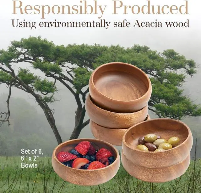 Alt view image 4 of 7 - Acacia Wood Snack Serving Bowl, 6" x 2" (Set of 6)