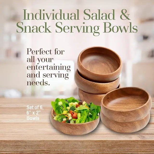 Alt view image 3 of 7 - Acacia Wood Snack Serving Bowl, 6" x 2" (Set of 6)