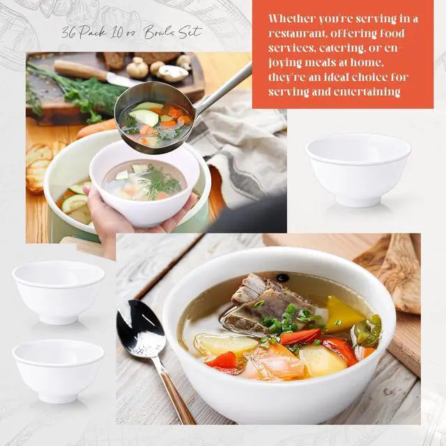 Alt view image 4 of 7 - 36 Pcs Bowls Set Unbreakable Dessert Soup Salad Bowls for Pasta Cereal Soup Dishwasher Safe (10 oz,White)