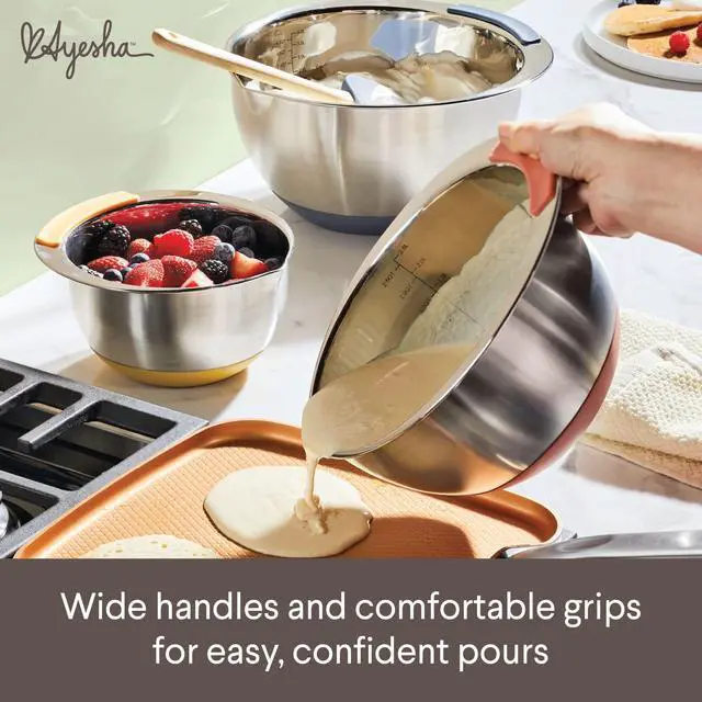 Alt view image 5 of 7 - Curry Kitchenware Pantryware Stainless Steel Nesting Mixing Bowls, 3-Piece Set, Silver with Color Accent Handles