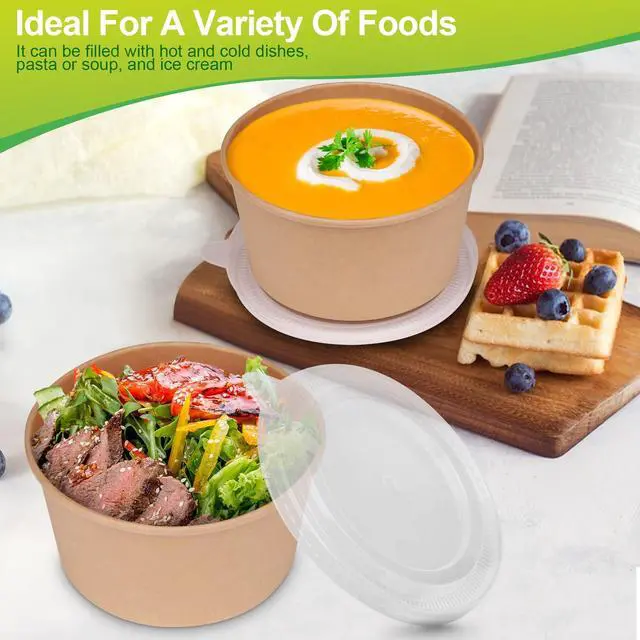 Alt view image 3 of 6 - 42oz Disposable Soup bowls, 50 Pack Paper Bowls With Lids, Large Salads Bowls, Heavy Duty Serving Bowls For Hot/Cold Food